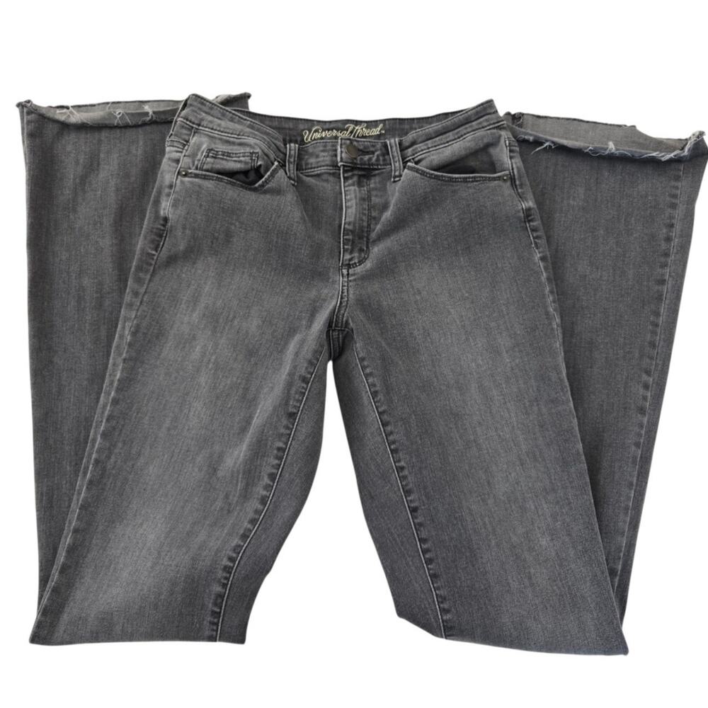 Vintage Inspired Y2K Charcoal Gray Flare Raw Hem Frayed Jeans Whimsigoth 28L